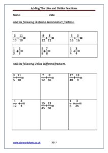 Add the like and unlike fractions pdf 1