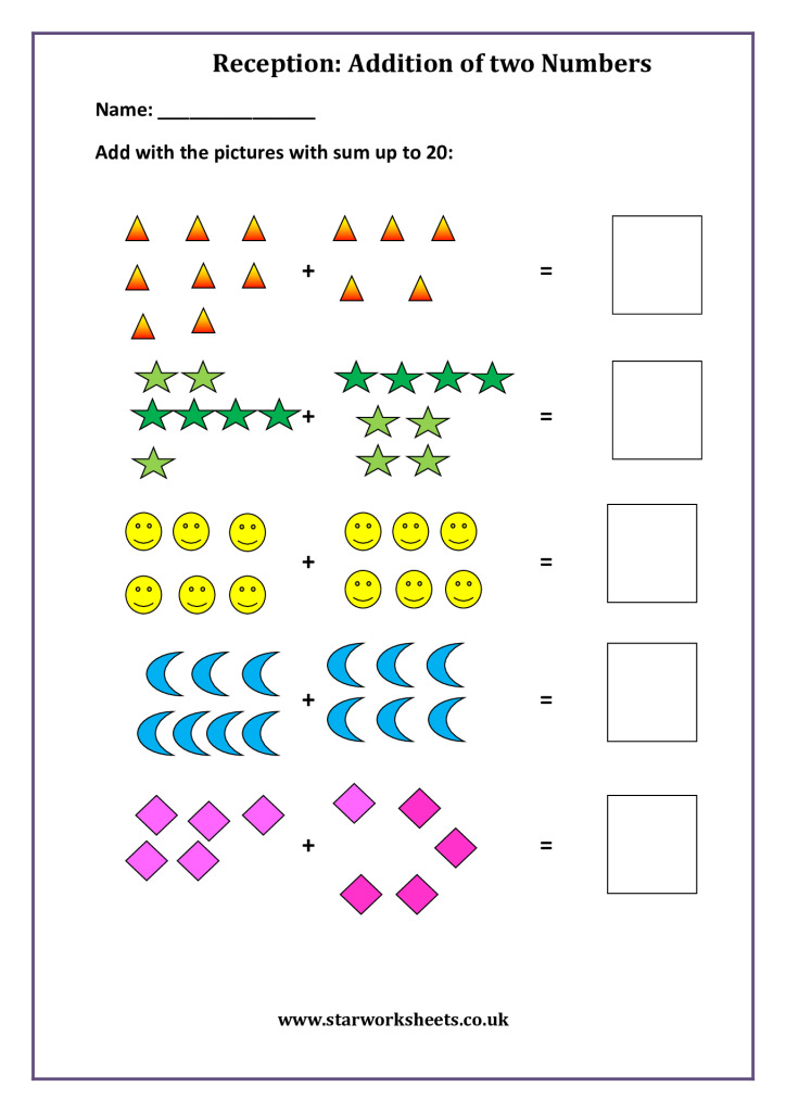 Addition with sum upto 20 | Star Worksheets