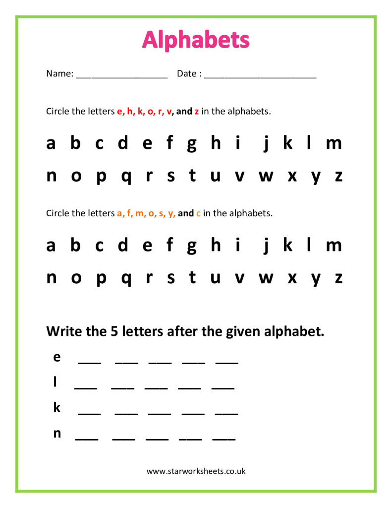 Find the lowercase alphabets. | Star Worksheets