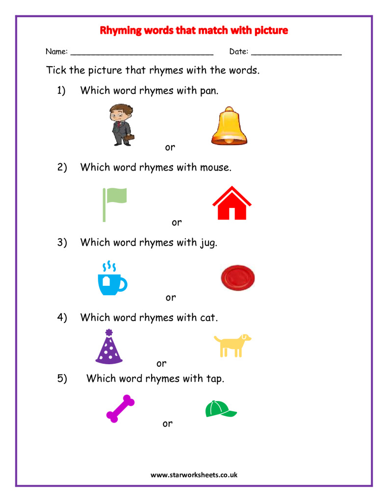 Match the picture with words that rhyme. | Star Worksheets