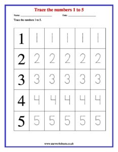 trace the numbers 1 to 5 reception maths worksheets pdf 1