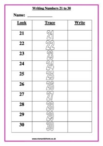 writing numbers 21 to 30 pdf 1