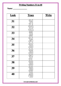 writing numbers 31 to 40 pdf 1