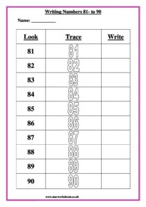 writing numbers 81 to 90 pdf 1