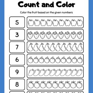 Green Simple Fruit Illustrated Mathematics Count and Color Worksheet pdf 2