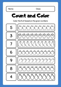 Green Simple Fruit Illustrated Mathematics Count and Color Worksheet pdf