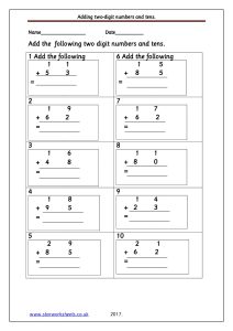 add two digit numbers and tens column addition pdf 1
