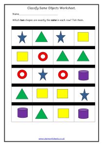 Classify shapes worksheet reception pdf 1