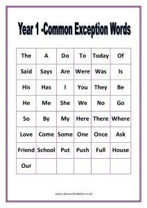 YEAR 1 COMMON EXception words list BW pdf 1