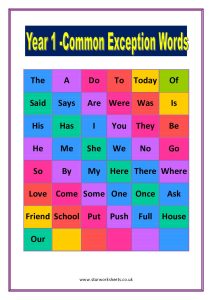 YEAR 1 COMMON EXception words list pdf 1