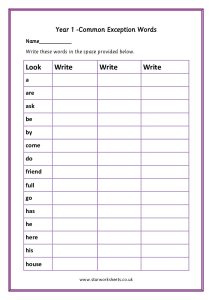 YEAR 1 COMMON EXception words practice worksheet alphabatical order pdf 1