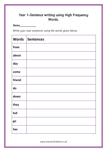 YEAR 1 High frequency words practice worksheet alphabatical order pdf