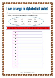 Year 1 Alphabetical order worksheets pdf 1