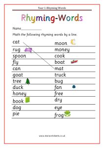 Year 1 match rhyming Words Activity Worksheet pdf 1