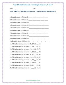 Year 4 Maths Worksheets – Counting in Steps of 6 7 and 9 PDF Activity Pack pdf