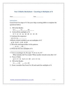 Year 3 Maths Multiples of 4 Worksheet pdf