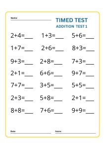 Addition Timed Test Math Worksheet pdf